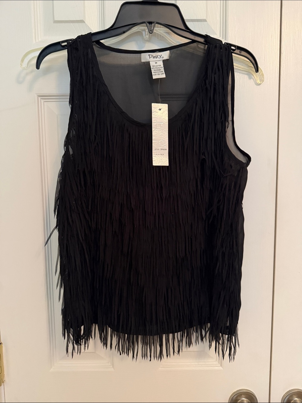 Pinky Black Fringe Tank Top M NWT